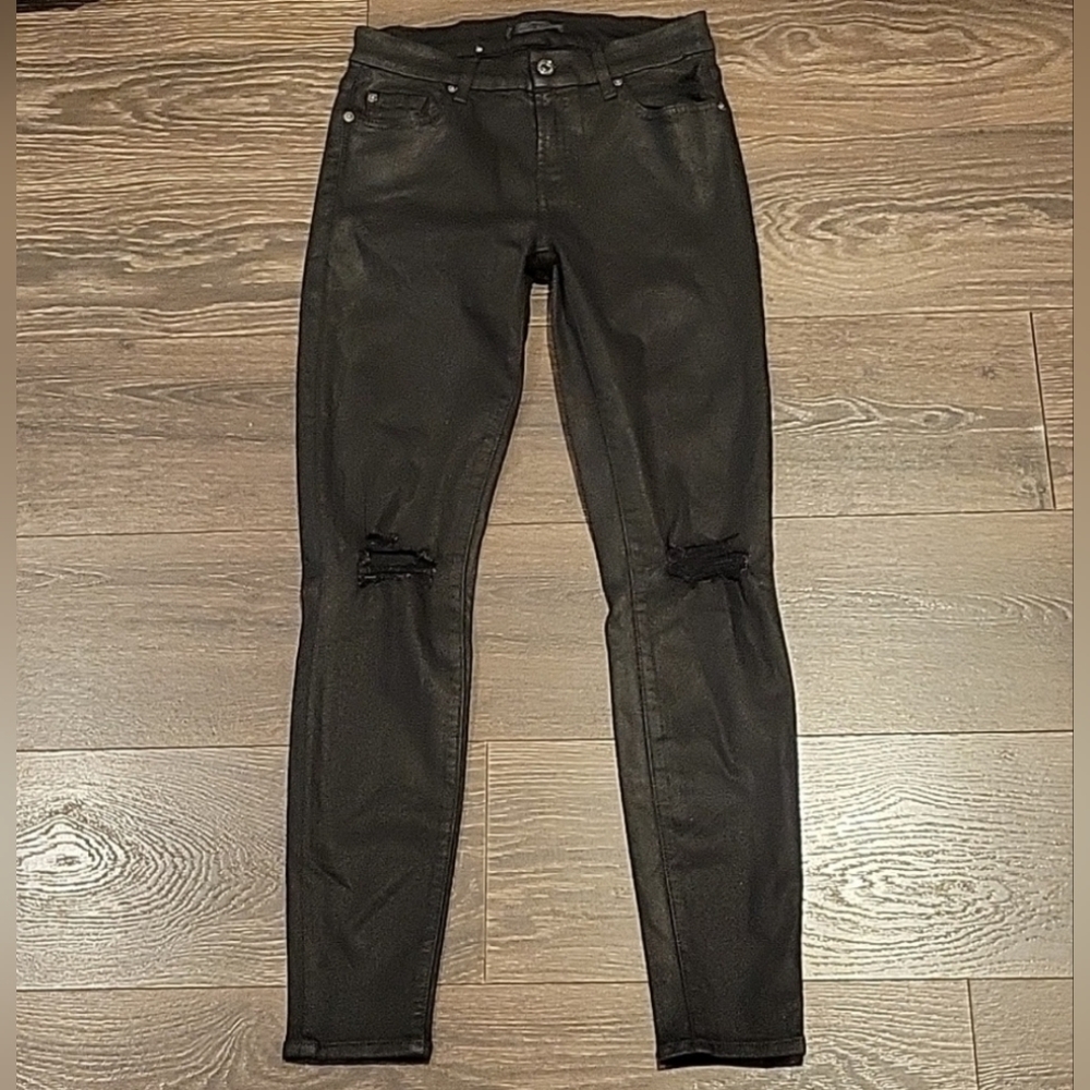 ❤ 7 FOR ALL MANKIND DISTRESSED COATED FAUX LEATHER SKINNY JEANS, 2 (26)